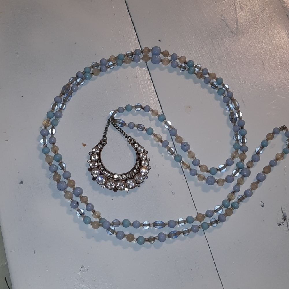 VINTAGE glass necklace Upcycled with pendant long